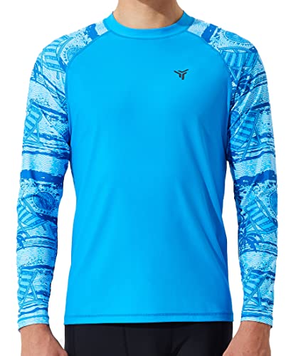 Men's Long Sleeve Swim Shirts Rash Guard Shirts UPF 50+ Sun Protection UV SPF Quick Dry Fit Surf Rashguard Hiking Fishing Swimming Water Beach Shirts, Blue 4XL