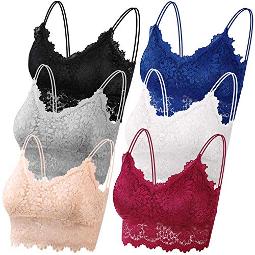 PAXCOO 6 Pcs Padded Lace Bralettes With Straps for Women and Girls
