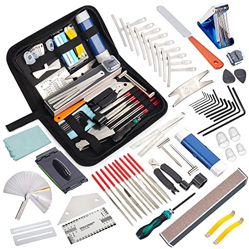 Meideal 65 Pieces Guitar Repairing Maintenance Tool Kit, Guitar Setup Kit Cleaning Care Accessories for Acoustic Electric Guitar Bass Ukulele