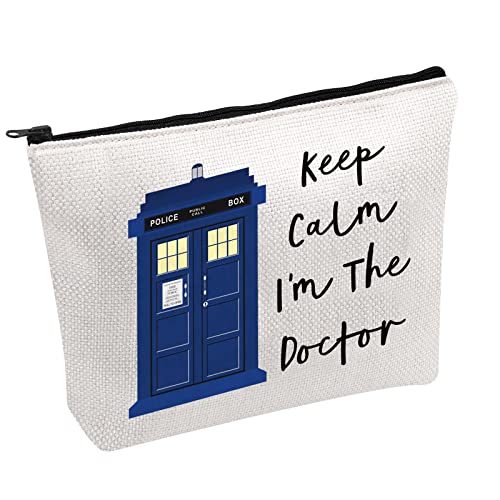 FOTAP Who TV Show Cosmetic Bag Medical Doctor Makeup Bag Keep Calm I'm The Doctor Zipper Pouch Police Box Fans Gift (The Doctor)
