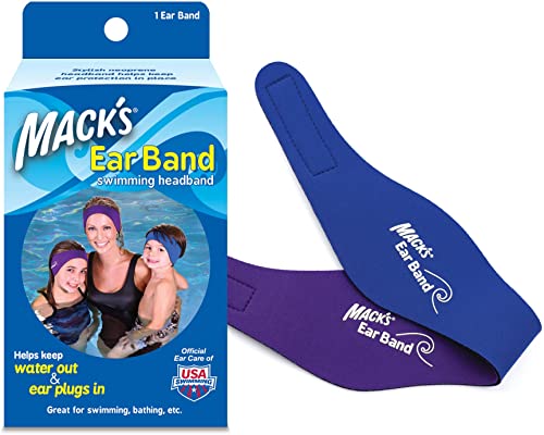 Mack’s Swimming Headband – Best Swimmer’s Headband – Doctor Recommended to Keep Water Out and Hold Ear Plugs in - Official Swimming Ear Band of USA Swimming