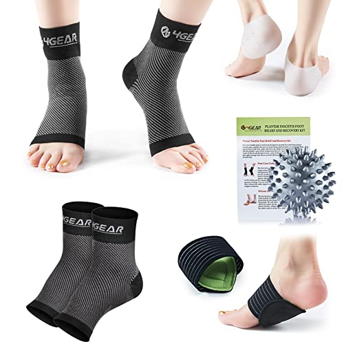 Plantar Fasciitis Foot Pain Relief Kit-9pcs-2 Pairs Compression Socks, Silicone Heel Cups, Cushioned Arch Supports & Spiky Massage Ball-Fast Heel & Arch Pain Relief, Strong Ankle & Arch Support (2 PAIRS SOCKS KIT, L/XL (Women 8.5-11, Men 7.5-12))