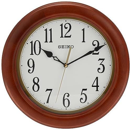 SEIKO 12 Inch Round Wood Classic Wall Clock, White,Brown