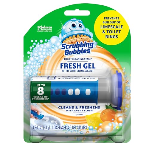 Scrubbing Bubbles Fresh Gel Toilet Cleaning Stamp, Citrus, Dispenser with 6 Stamps