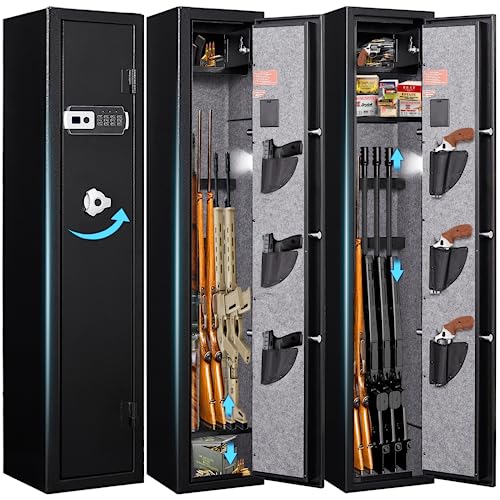 Fandon 5-6 Gun Rifle Safe, Gun Safes for Home Rifles and Pistols, Quick Access Long Gun Safe Shotgun Rifle Cabinet,with a Handgun Lock Box and a Removable Shelf, Silent Mode
