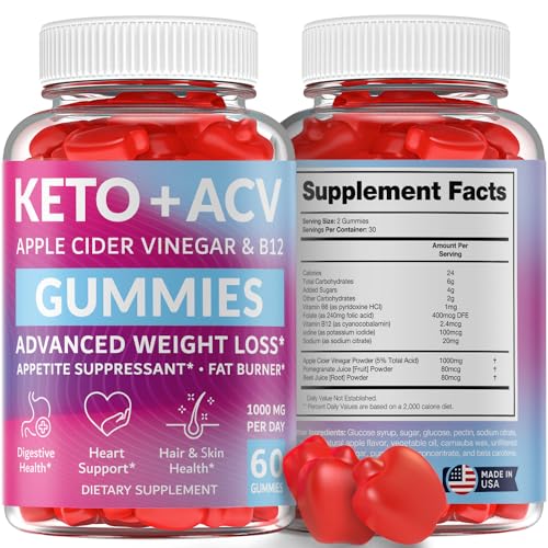 Keto ACV Gummies Advanced Weight Loss - Made in USA Tasty ACV Keto Gummies for Weight Loss, Digestion, Cleansing, No Gluten, No GMO & Vegan Keto Apple Cider Vinegar Gummies 1000mg, 60 pcs