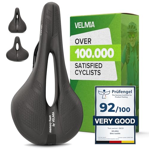 VELMIA Bike Seat Designed in Germany, Made of Comfy Memory Foam I Bicycle Seat for Men and Women, Waterproof Bike Saddle with Smart Zone-Concept I Exercise Bike Seat, Seat for BMX, MTB & Road