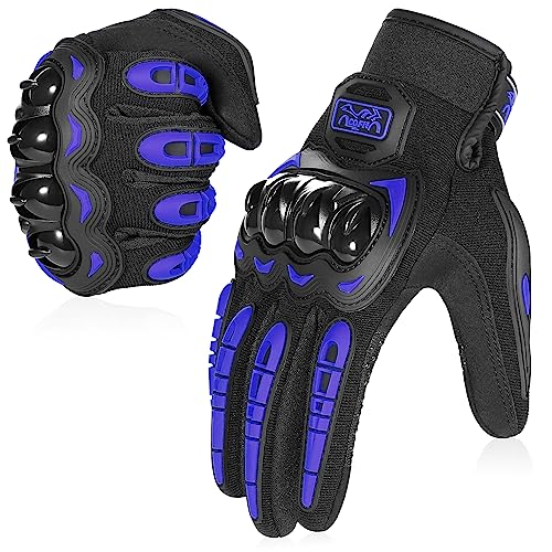 COFIT Motorcycle Gloves Breathable, Touchscreen Motorbike Gloves Anti-Slip with Good Grip Hard Knuckles Protection for Men Women Motocross, BMX ATV MTB Cycling, Road Racing - Blue L