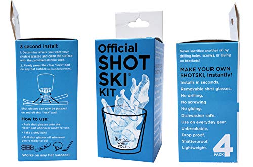 SHOTSKI Official Kit - Instantly turn your everyday gear into a shot ski! Removable, shatterproof stainless steel shot glasses, installs in seconds, no tools required! Apres Ski gift (4)
