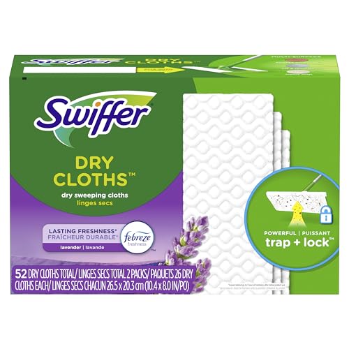 Swiffer Sweeper Dry Sweeping Pad, Multi Surface Refills for Dusters Floor Mop with Febreze Lavender Scent, 52 Count
