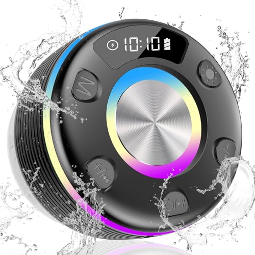 OYIB Bluetooth Shower Speaker, Portable Bluetooth Speaker 360° HD Sound, RGB Lights, FM Radio, IPX7 Waterproof Wireless Speaker with Suction Cup and Mic, Shower Radio for Party/Outdoor/Travel/Gifts
