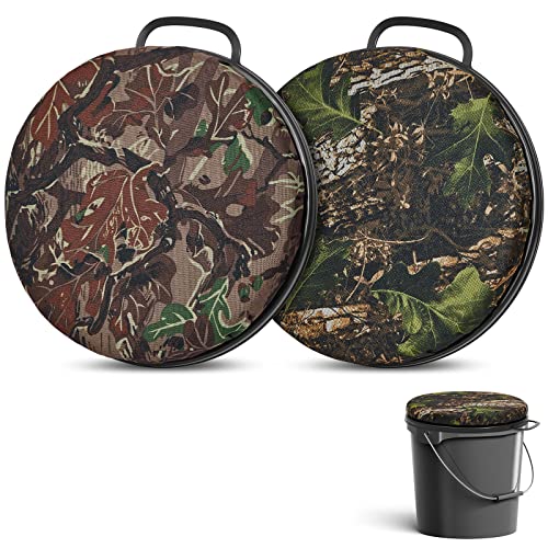 Tessco 2 Pcs 5 Gallon Bucket Swivel Lid Camo Seat Cushion Camouflage Ice Fishing Bucket Seat for Hunting Fishing Gardening Camping