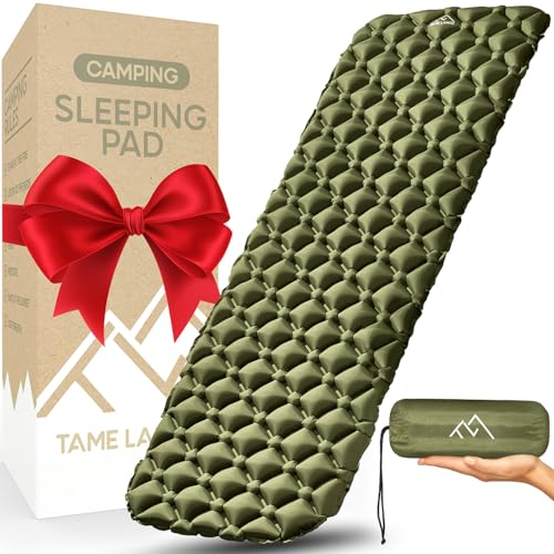 Tame Lands Sleeping Pad for Camping Ultralight Backpacking, Sleeping Mat for Hiking, Traveling & Outdoor Activities 17 OZ (Olive Green)