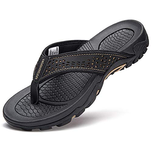 GUBARUN Mens Sport Flip Flops Comfort Casual Thong Sandals Outdoor(Black, 14)