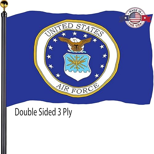 Air Force Crest Emblem Flags 3x5 Outdoor Made in USA-Double Sided 3 Ply Heavy Duty US Arms Military USAF Crest Emblem Flags Banner for Outside with 2 Brass Grommets UV protection Fade Resistant for Indoor Outdoor