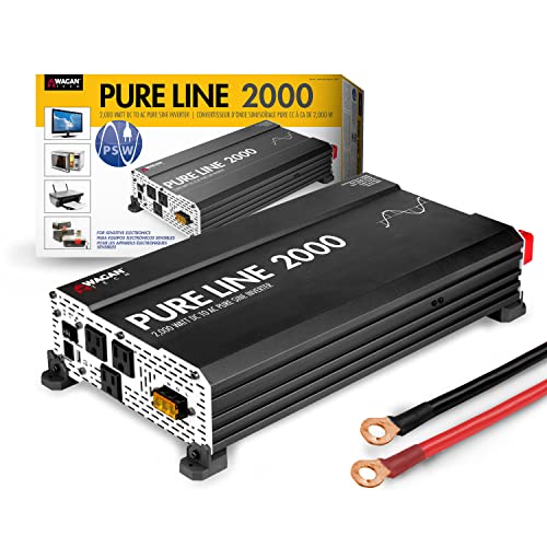 Wagan EL3808 Pure Line Power Inverter 2000 Watt DC 12V to 110V AC Car Pure Sine Wave Power Inverter for Home RV Camping Van Life Off Grid ETL Certified