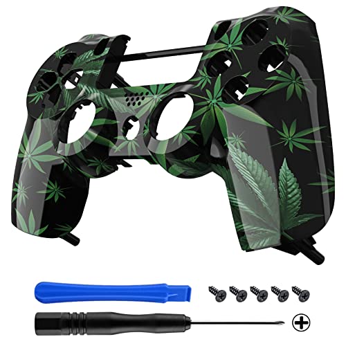 eXtremeRate Green Weeds Patterned Custom Faceplate Cover, Replacement Front Housing Shell Case Compatible with ps4 Slim Pro Controller JDM-040/050/055 - Controller NOT Included