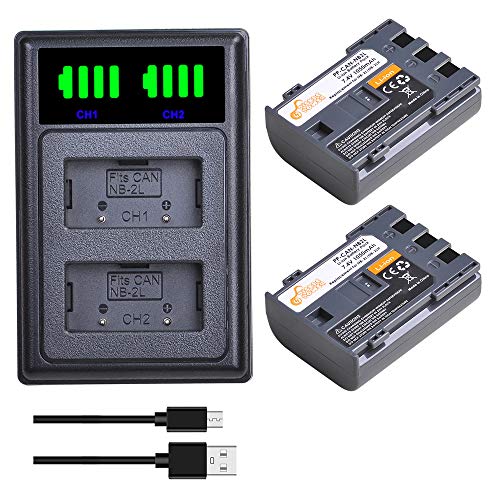 Pickle Power 2Pcs NB-2L NB-2LH Battery and LED Dua Charger for Digital Rebel XT XTi PowerShot G7 G9 S70 S80 S60 S50 S30 S40 S45 DC420 DC410 EOS 400D 350D VIXIA HF R10 Elura 40 50 60