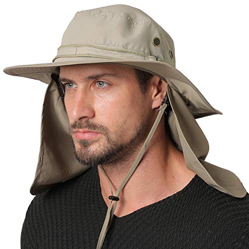 JORMATT Unisex UV Protection Outdoor Wide Brim Sun Hat UPF 50+ with Flap Neck Cover Foldable Fishing Safari Caps Size 22-23.5 Inch, G-Gray