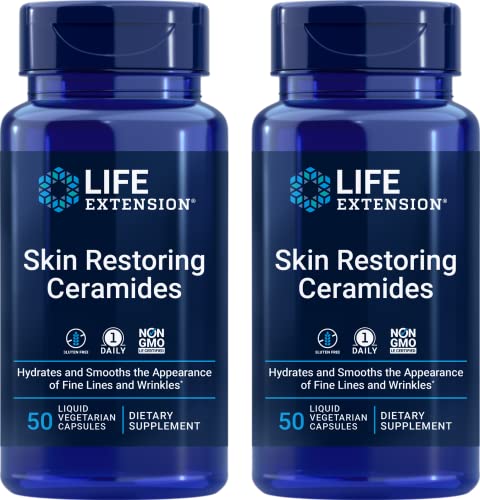 Life Extension Skin Restoring Ceramides, 50 Liquid Veg Caps (Pack of 2) - Non-GMO, Vegan Phytoceramide Supplement