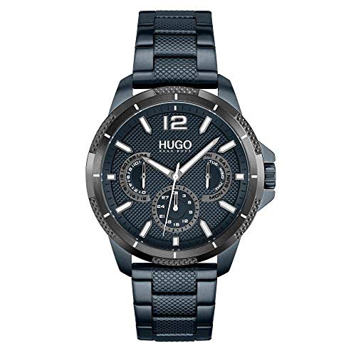 HUGO #Sport Men's Multifunction Stainless Steel and Link Bracelet Casual Watch, Color: Blue (Model: 1530194)