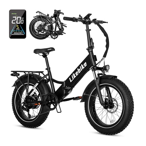Likebike Cityfun S Electric Bike for Adults, UL 2849 Certified, 20'' Fat Tire Folding E-Bike with 500W(Peak 720W) Motor 48V 10.4Ah Battery, 25MPH Electric Bicycles, 7-Speed&Front Suspension