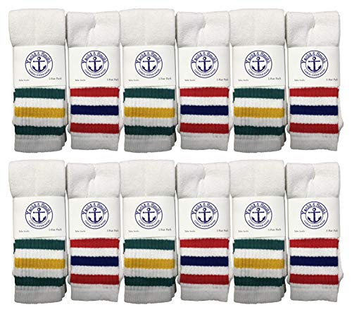 12 Pack of Yacht & Smith 26 Inch Wholesale Women's Tube Socks, Women's Cotton Referee Sport Socks Size 9-11 (White W/Stripes, 12)