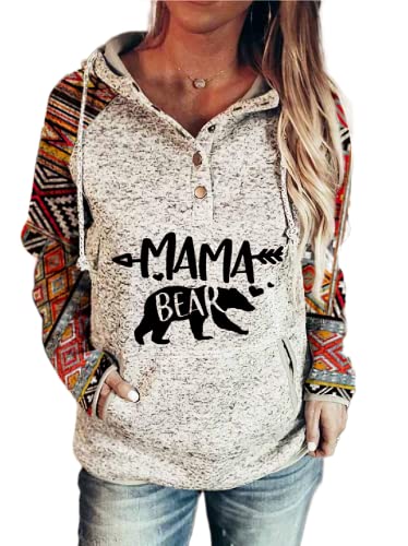 Akivide Women's Mama Bear Hoodie Mama Saurus Lightweight Long Sleeve Sweatshirt Drawstring Hooded Pullover (S, 1)