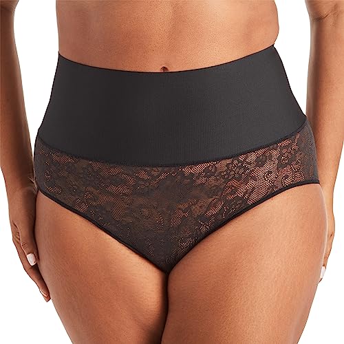 Maidenform womens Tame Your Tummy Shaping Lace With Cool Comfort Dm0051 Shapewear Briefs, Black Lace, Large US