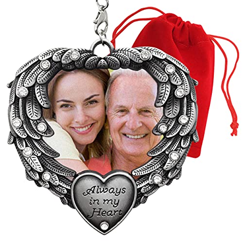 in Memory Photo Ornament - Always in My Heart - Angel Wings Picture Christmas Ornament - Sympathy Gifts - Bereavement Gifts - Gift/Storage Bag Included