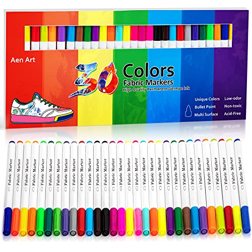 Fabric Markers, Fabric Marker Permanent for T Shirts Clothes Pillow Canvas, Fabric Paint Pens for Kids - No Bleed, Fine Tip, Set of 30 Colors
