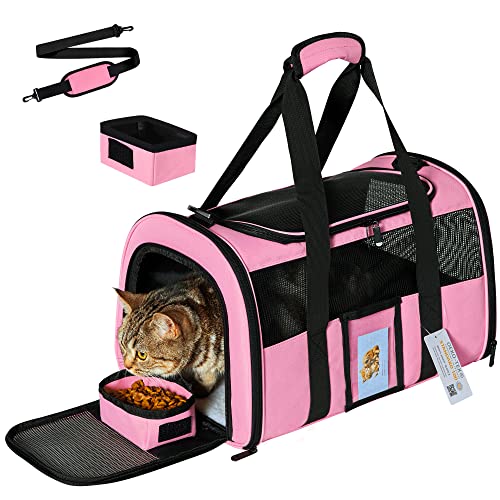Seclato Cat Carrier, Dog Carrier, Pet Carrier Airline Approved for Cat, Small Dogs, Kitten, Cat Carriers for Small Medium Cats Under 15lb, Collapsible Soft Sided TSA Approved Cat Travel Carrier, Pink