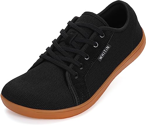 WHITIN Men's Extra Wide Width Casual Barefoot Sneakers Zero Drop Sole W81 Size 13W Minimus Lifting Minimalist Tennis Shoes Fashion Walking Black Gum 47
