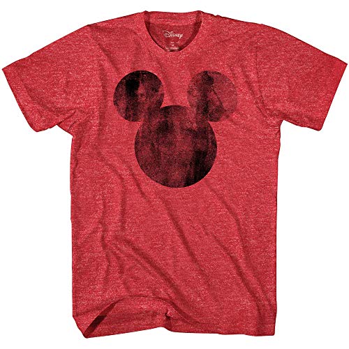 Disney Mickey Mouse Distressed Head Vintage Silhouette Men's Adult Graphic Tee T-Shirt(Heather Red,Medium)