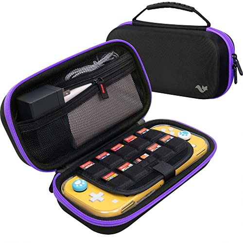 ButterFox Extra Large Carrying Case for Nintendo Switch Lite, Fits AC Adapter Charger, Compatible with JETech Protective Case and Most Grips, Game and Accessories Storage (Black/Purple)