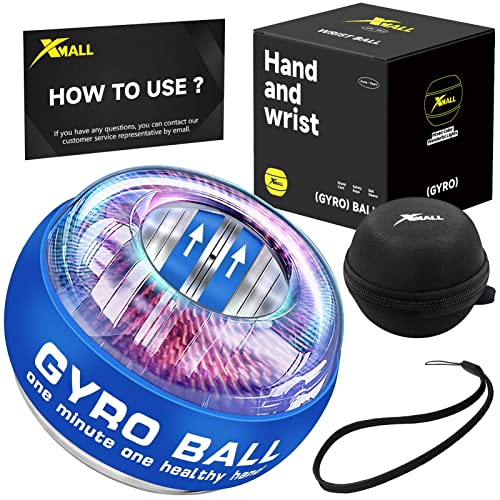 XMALL Wrist Power Gyro Ball, Hand Forearm Strengthener, Wrist Trainer, Auto-Start Colorful Lighting (Blue)