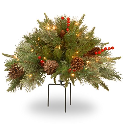 National Tree Company Company Pre-lit Artificial Christmas Tree Feel Real Urn Filler | Flocked with Mixed Decorations Strung LED Lights with Stand | Colonial-18 Inch, 18', Warm White