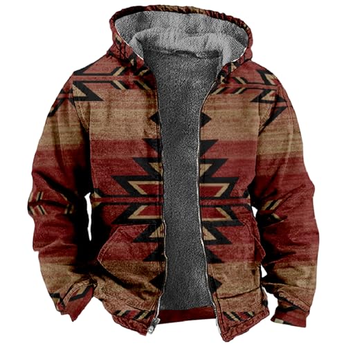 After Christmas Sales Deals Men's Fleece Lined Jacket Long Sleeve Winter Coat Drawstring Full Zip Thicken Warm Jacket Vintage Western Outerwear Black of Friday Deals 2023, Cyber of Monday Deals 2023