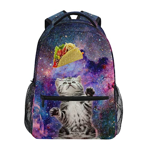 Glaphy Taco Cat Galaxy Backpack for Boys Girls Kids, Laptop Book Bag Lightweight Travel Hiking Camping Daypack