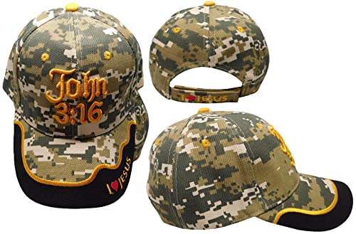 John 3:16 I Love Jesus ACU Digital Camouflage Camo Acrylic Adjustable Embroidered Baseball Hat Cap