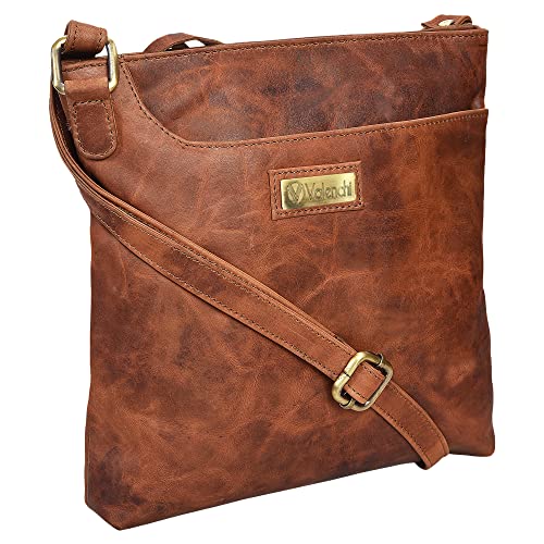 VALENCHI Women's Genuine Leather Crossbody Handbag - Shoulder Bag S Handmade (brown oily hunter)