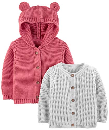 Simple Joys by Carter's Unisex Babies' Knit Cardigan Sweaters, Pack of 2, Grey/Red, 12 Months