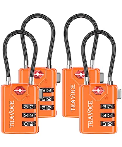 TSA Approved Luggage Locks, Travel Locks Which Also Work Great as Gym Locks, Toolbox Lock, Backpack and More, Orange 4 Pack