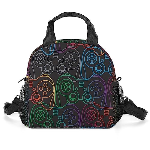 Joystick Graffiti Gamepad Colorful Lunch Bag Women Multicolored Game Controller Insulated Lunch Box for Men Cooler Bag With Shoulder Strap Reusable Lunch Tote Bag Lunchbox for Work Picnic Office Trav