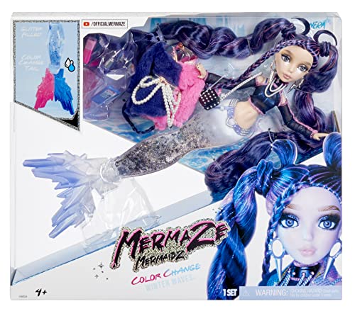 MERMAZE MERMAIDZ Winter Waves Nera Mermaid Fashion Doll with Color Change Fin, Glitter-Filled Tail and Accessories
