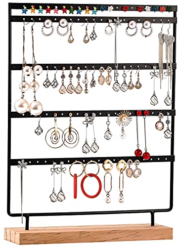 Sooyee Earring Organizer and Jewelry Holder,5 Layer Earring Holder Organizer, 100 Holes Earring Stand Wood,Earring Display Stands for Selling,Earring Storage,Black