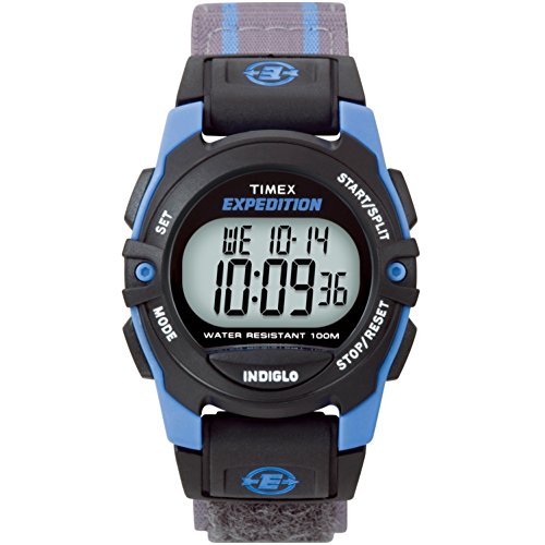 Timex Unisex T49660 Expedition Mid-Size Digital CAT Gray/Blue Stripe Fast Wrap Strap Watch
