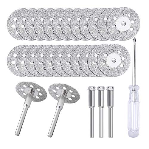 ALLmuis c i y 545 Diamond Cutting Wheel (22mm) 25pcs with 402 Mandrel (3mm) 5pcs and Screwdriver for Rotary Tool