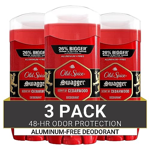 Old Spice Aluminum Free Deodorant for Men, 24/7 Odor Protection, Lasting Freshness, Red Collection, Swagger with Cedarwood Scent, 3.8 oz (Pack of 3)