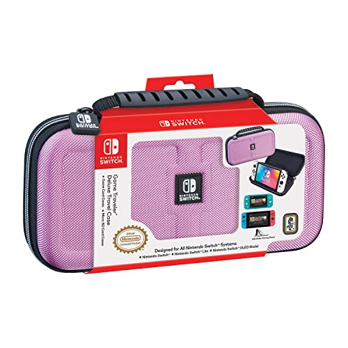 Game Traveler Nintendo Switch Deluxe OLED Case - Also for Switch & Switch Lite, Pink Ballistic Nylon, Viewing Stand & Bonus Game Cases, Deluxe Handle, Licensed by Nintendo, #1 Selling Case in USA